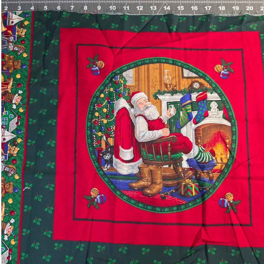 Santa Pillow Fabric Panel Red Green Christmas Cotton 2 pillow panel